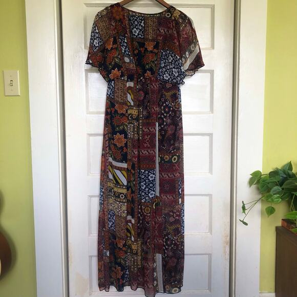 ENFOCUS Studio Flutter Sleeve Patchwork Maxi Dress 4 Bohemian Hippie Festival - Picture 8 of 11